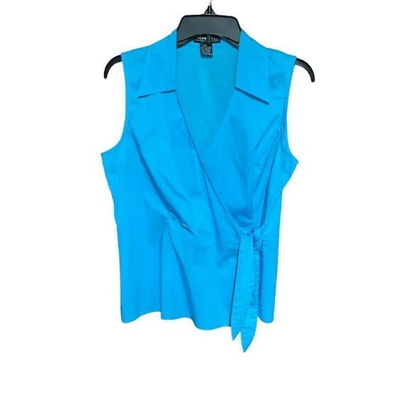 Elementz Top Wrap V Neck Surplice Front Teal Blue Green Button Tie Wrap Medium - Picture 13 of 13